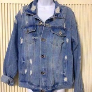 Distressed Denim Jacket- L